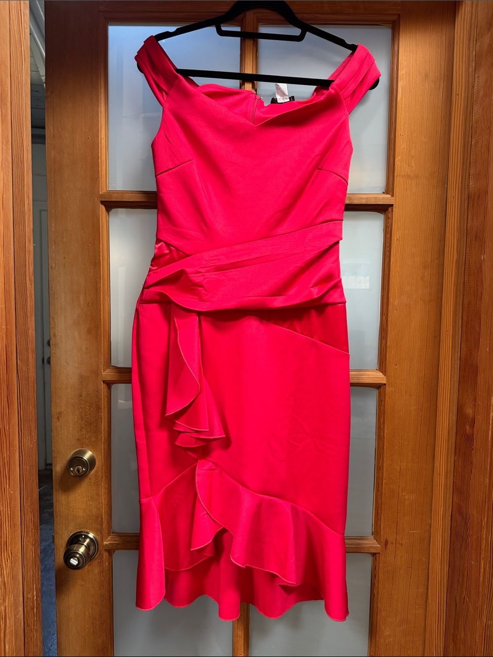 VENUS Hot Pink Off-Shoulder Ruffle Midi Dress
